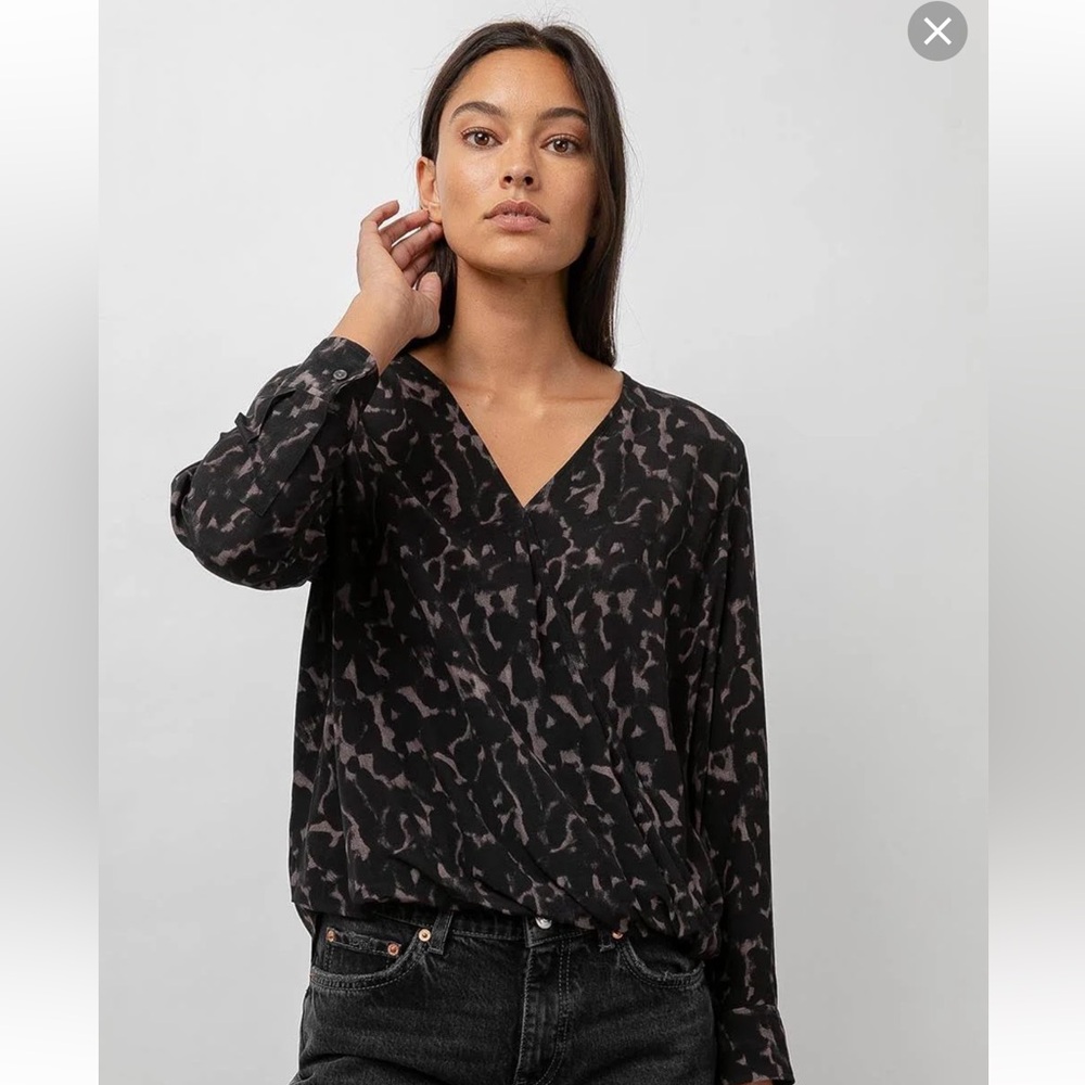 Rails Black and Cream Wrap Blouse with 3/4 Sleeves